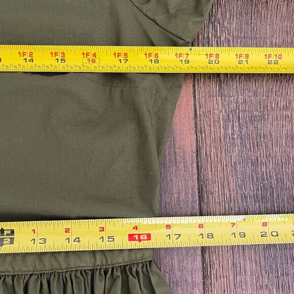 Gap Bubble Sleeve Cotton Poplin Dress Cinch Waist Button Front Size Medium Green - Picture 12 of 15